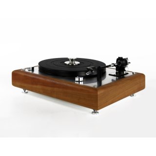 Restored Thorens TD146 turntable with limit switch in cherry wood frame