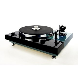 Restaurierter Thorens TD 318 oder TD 320 halbautomatischer Plattenspieler schwarz und flight green metallic