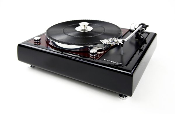Restaurierter Plattenspieler Thorens TD150 MKII schwarz bordeaux rot